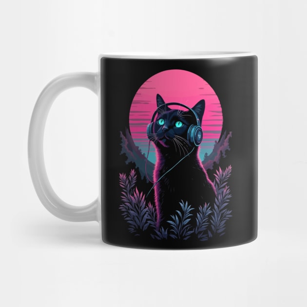 Chill Cat with Headphones T-Shirt by Urbanprint